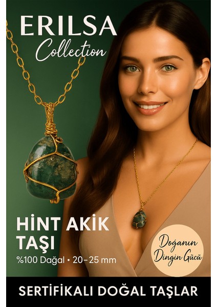 Sertifikalı Tel Sargılı Gold Renkli Doğal Hint Akik Taşı Kolye – Doğanın Dingin Gücü