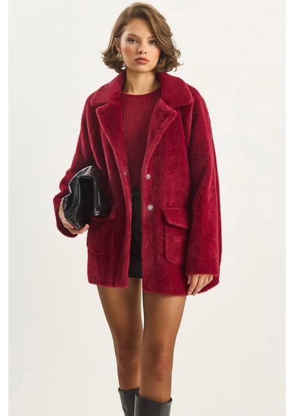 Kadın Çift Cepli Oversize Peluş Mont