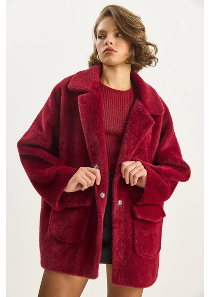 Kadın Çift Cepli Oversize Peluş Mont modelleri