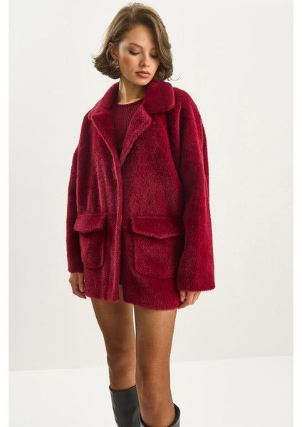 Kadın Çift Cepli Oversize Peluş Mont