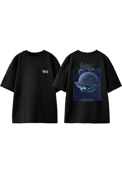 Gojira 4 Tasarım Sırt Baskılı Pamuk Siyah Oversize T-Shirt