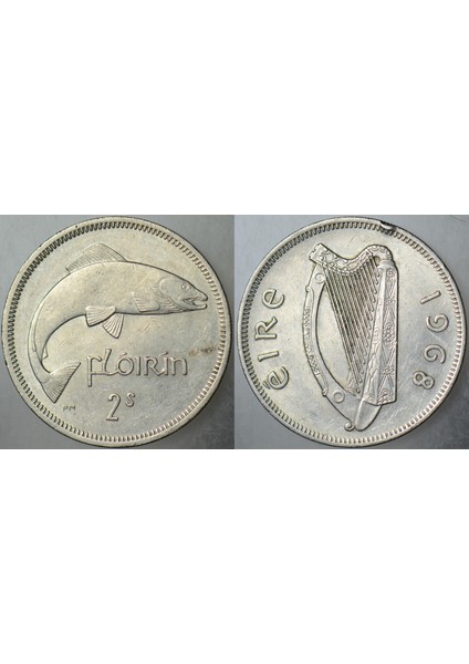 Irlanda 2 Şilin 1968 Somon Balığı Temalı. 28,6 mm