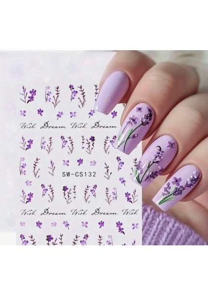 3D Lavanta Desenli Tırnak Süsleme Stickerı Nail Art Süslemeleri