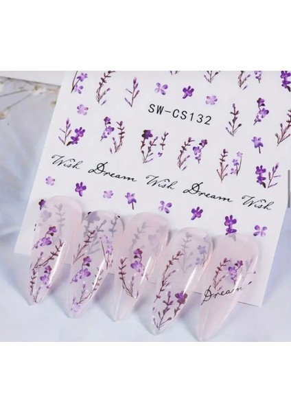3D Lavanta Desenli Tırnak Süsleme Stickerı Nail Art Süslemeleri modelleri