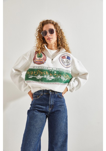 Kadın Baskılı Üç Iplik Oversize Sweatshirt fiyatları