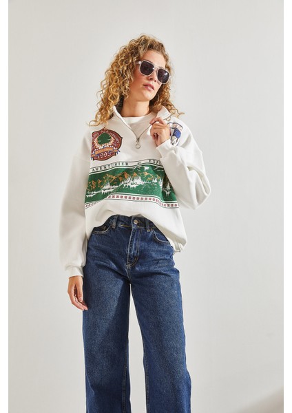 Kadın Baskılı Üç Iplik Oversize Sweatshirt fırsatları