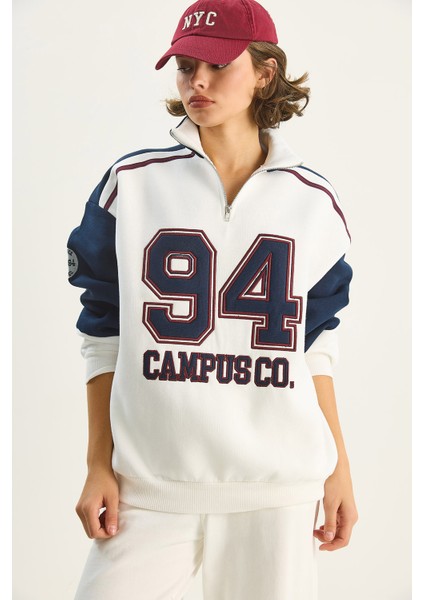 Kadın Dik Yaka Fermuarlı Renk Bloklu Oversize Sweatshirt fırsatları