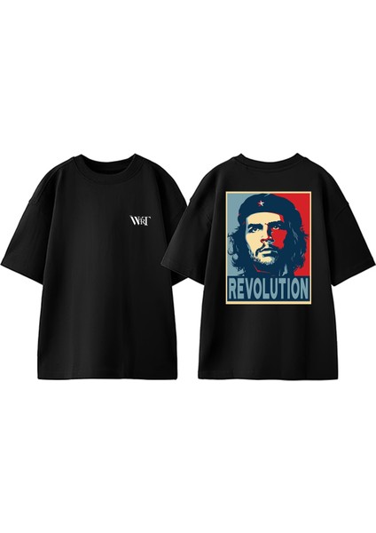 Che Guevara 2 Tasarım Sırt Baskılı Pamuk Siyah Oversize T-Shirt
