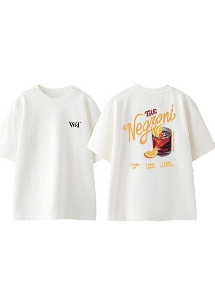 The Negroni Tasarım Sırt Baskılı Pamuk Beyaz Oversize T-Shirt