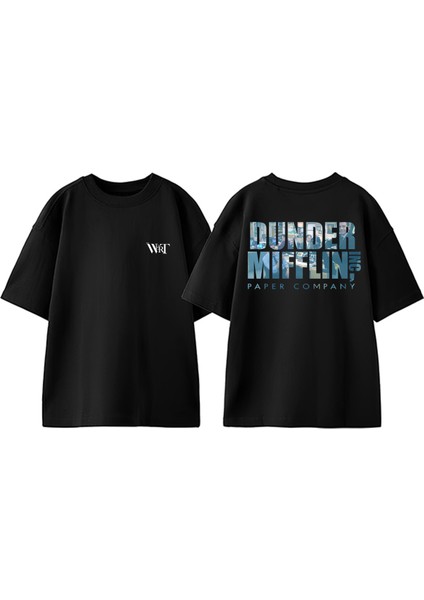 Dunder Mifflin Tasarım Sırt Baskılı Pamuk Siyah Oversize T-Shirt