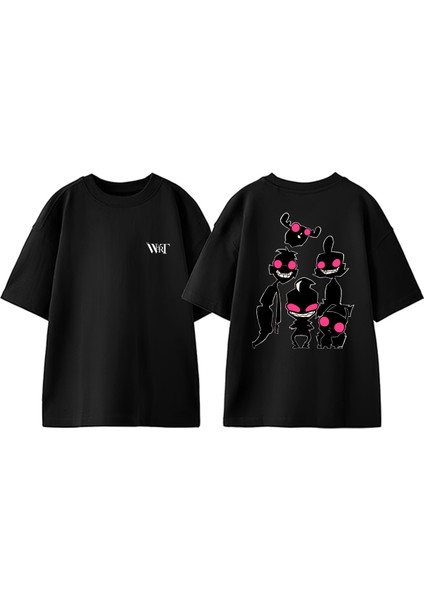 Invader Zim Pink Tasarım Sırt Baskılı Pamuk Siyah Oversize T-Shirt