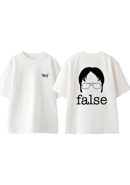 The Office False Tasarım Sırt Baskılı Pamuk Beyaz Oversize T-Shirt