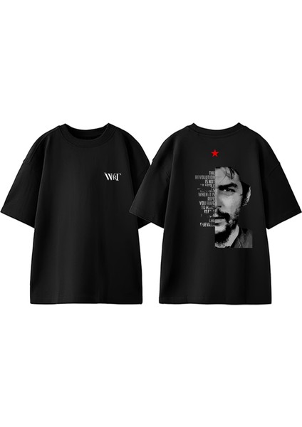 Che Guevara 4 Tasarım Sırt Baskılı Pamuk Siyah Oversize T-Shirt