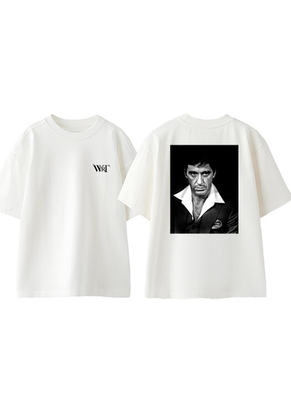 Scarface 4 Tasarım Sırt Baskılı Pamuk Beyaz Oversize T-Shirt