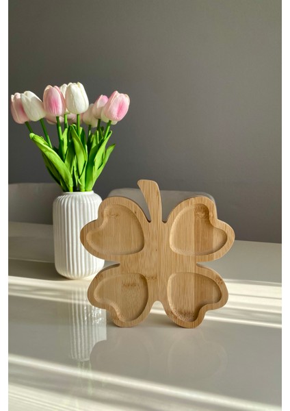 4 Yapraklı Yonca Şeklinde Bambu Sunumluk