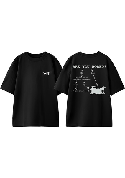 Bateri Drum Müzik 6 Tasarım Sırt Baskılı Pamuk Siyah Oversize T-Shirt