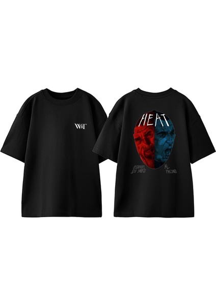 Heat Tasarım Sırt Baskılı Pamuk Siyah Oversize T-Shirt