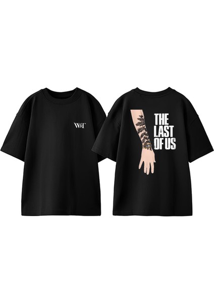Ellie Tattoo Tasarım Sırt Baskılı Pamuk Siyah Oversize T-Shirt