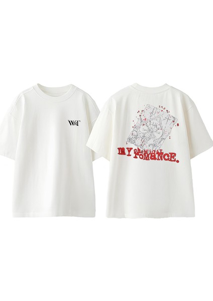 My Chemical Romance 9 Tasarım Sırt Baskılı Pamuk Beyaz Oversize T-Shirt