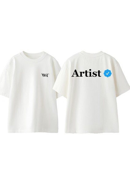 Verified Artist Tasarım Sırt Baskılı Pamuk Beyaz Oversize T-Shirt