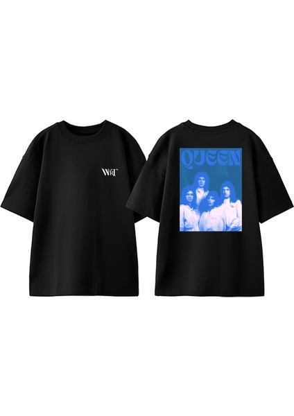 Queen Made In Heaven Tasarım Sırt Baskılı Pamuk Siyah Oversize T-Shirt
