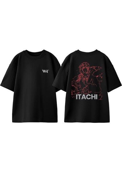 Itachı Red Tasarım Sırt Baskılı Pamuk Siyah Oversize T-Shirt