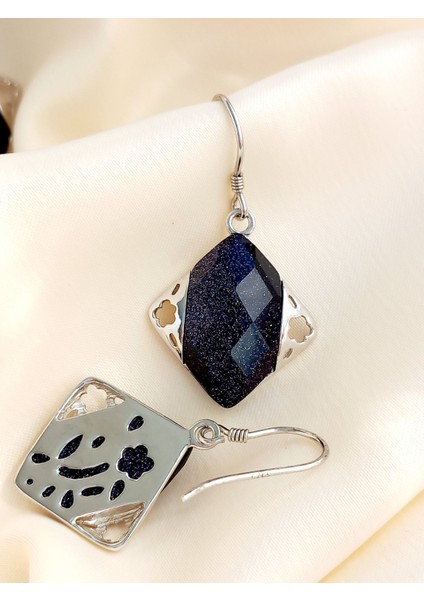 925 Ayar Gümüş Doğal Şekilli Yıldız-Necef Doğal Taşlı Siyah Lale Kadın Kolye Küpe Set fırsatları