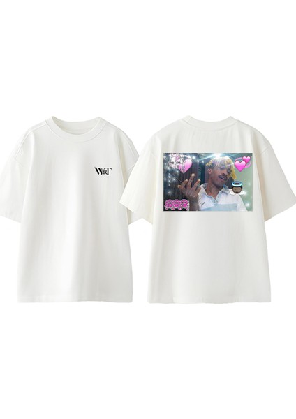 Lil Tracyy Tasarım Sırt Baskılı Pamuk Beyaz Oversize T-Shirt