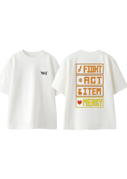 Undertale Oyun 6 Tasarım Sırt Baskılı Pamuk Beyaz Oversize T-Shirt