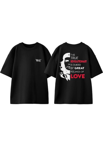 Che Guevara 3 Tasarım Sırt Baskılı Pamuk Siyah Oversize T-Shirt
