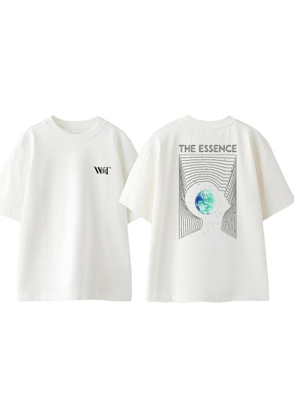 The Essence Tasarım Sırt Baskılı Pamuk Beyaz Oversize T-Shirt
