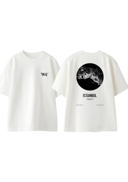 Türkiye Istanbul Tasarım Sırt Baskılı Pamuk Beyaz Oversize T-Shirt