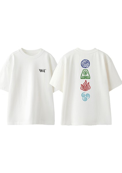 Avatar Semboller Tasarım Sırt Baskılı Pamuk Beyaz Oversize T-Shirt
