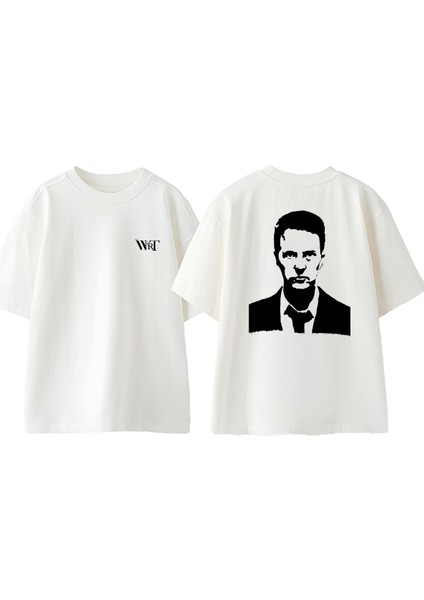 Fight Club 1 Tasarım Sırt Baskılı Pamuk Beyaz Oversize T-Shirt