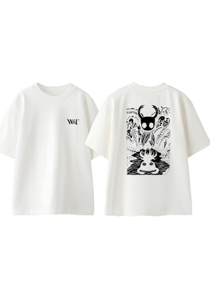 Ghost Knight Tasarım Sırt Baskılı Pamuk Beyaz Oversize T-Shirt
