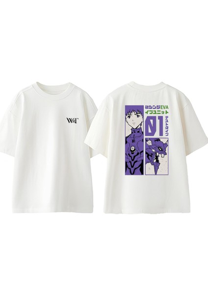 Neon Genesis Evangelion 3 Tasarım Sırt Baskılı Pamuk Beyaz Oversize T-Shirt