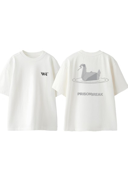Prıson Break 10 Tasarım Sırt Baskılı Pamuk Beyaz Oversize T-Shirt