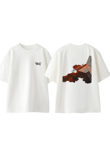 Heavy Rain Blood Tasarım Sırt Baskılı Pamuk Beyaz Oversize T-Shirt