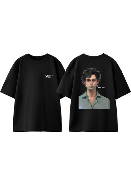 You 4 Tasarım Sırt Baskılı Pamuk Siyah Oversize T-Shirt