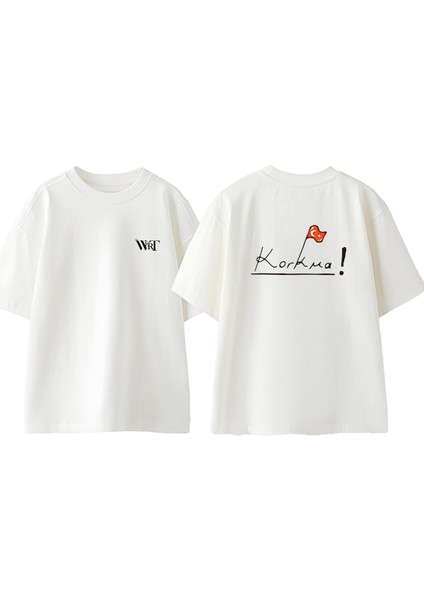 Türkiye Korkma Tasarım Sırt Baskılı Pamuk Beyaz Oversize T-Shirt