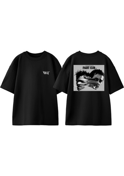 Fight Club 9 Tasarım Sırt Baskılı Pamuk Siyah Oversize T-Shirt