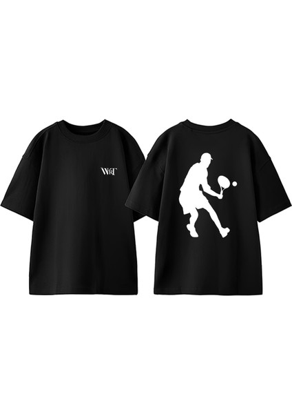 Tennis 6 Tasarım Sırt Baskılı Pamuk Siyah Oversize T-Shirt