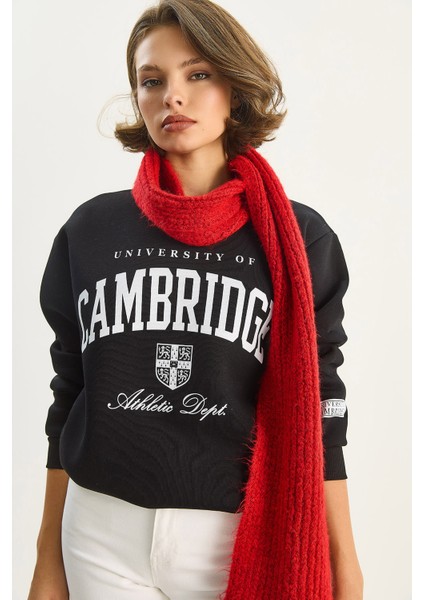 Kadın Bisiklet Yaka Baskılı Üç Iplik Şardonlu Basic Sweatshirt modelleri