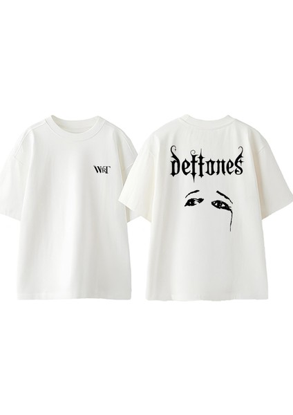 Deftones 11 Tasarım Sırt Baskılı Pamuk Beyaz Oversize T-Shirt