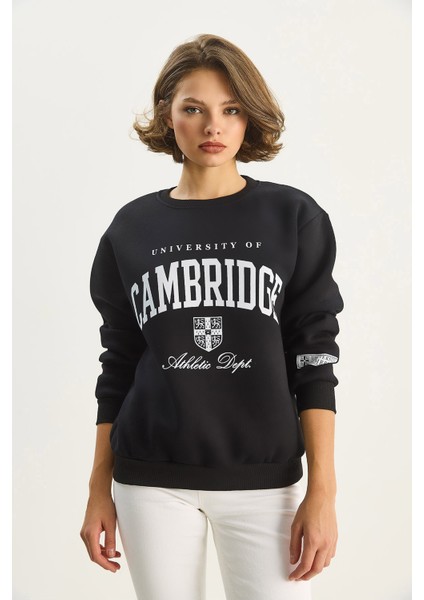 Kadın Bisiklet Yaka Baskılı Üç Iplik Şardonlu Basic Sweatshirt fırsatları