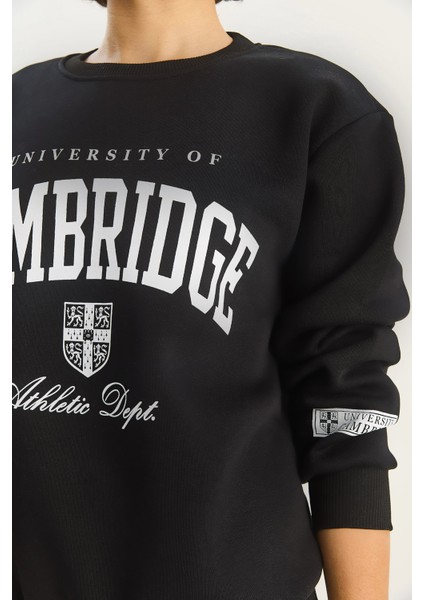 Kadın Bisiklet Yaka Baskılı Üç Iplik Şardonlu Basic Sweatshirt indirimleri