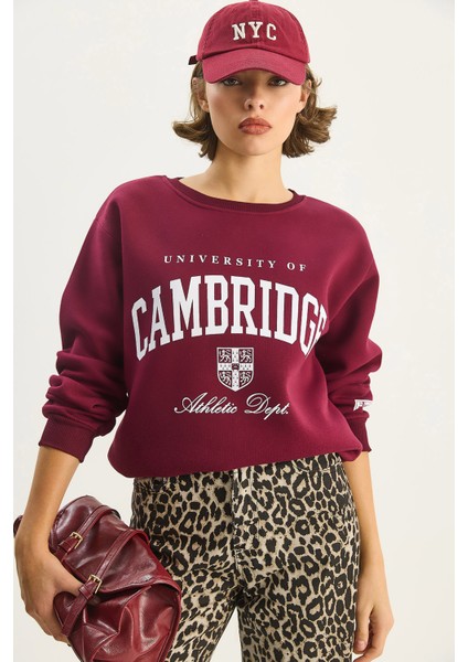 Kadın Bisiklet Yaka Baskılı Üç Iplik Şardonlu Basic Sweatshirt fiyatları