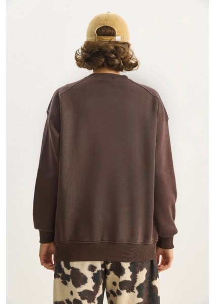 Kadın Bisiklet Yaka Teddy Nakış Detaylı Sweat