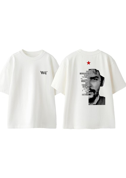 Che Guevara 4 Tasarım Sırt Baskılı Pamuk Beyaz Oversize T-Shirt