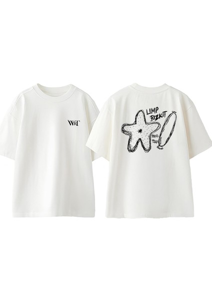 Limp Bizkit 7 Tasarım Sırt Baskılı Pamuk Beyaz Oversize T-Shirt